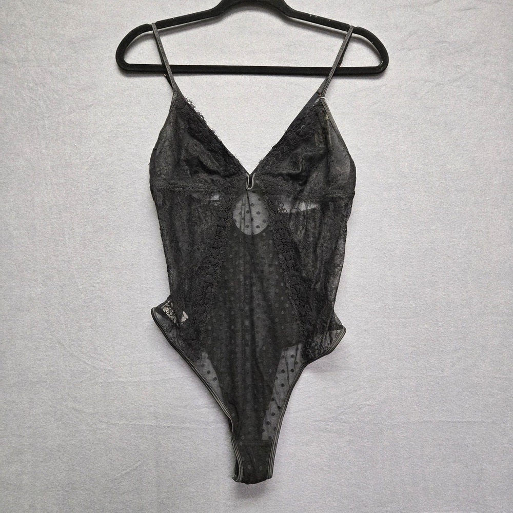 Aerie Black Lace Mesh Bodysuit Lingerie Romantic Coquette Goth
